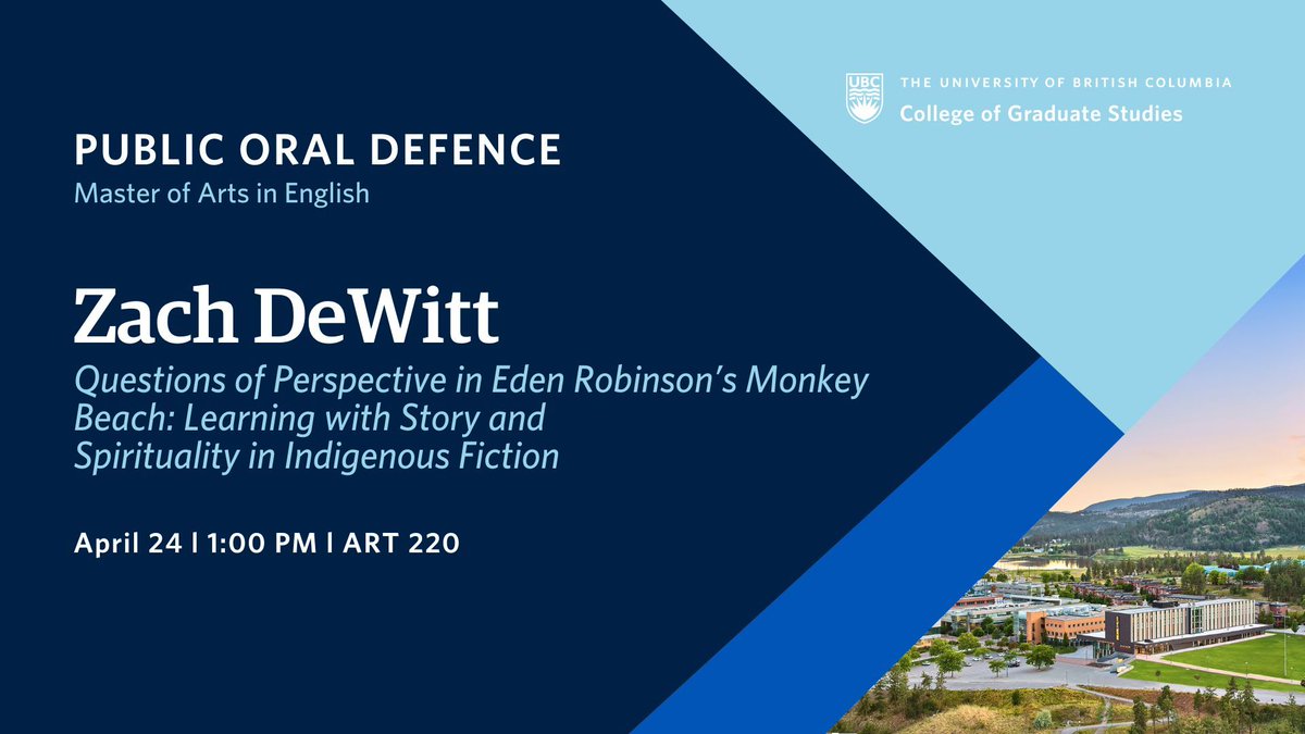 Zach DeWitt will defend their thesis on April 24, 2024. All defences are open to the public. 

Learn more: bit.ly/UBCO-Graduate-…

@ubcfccs