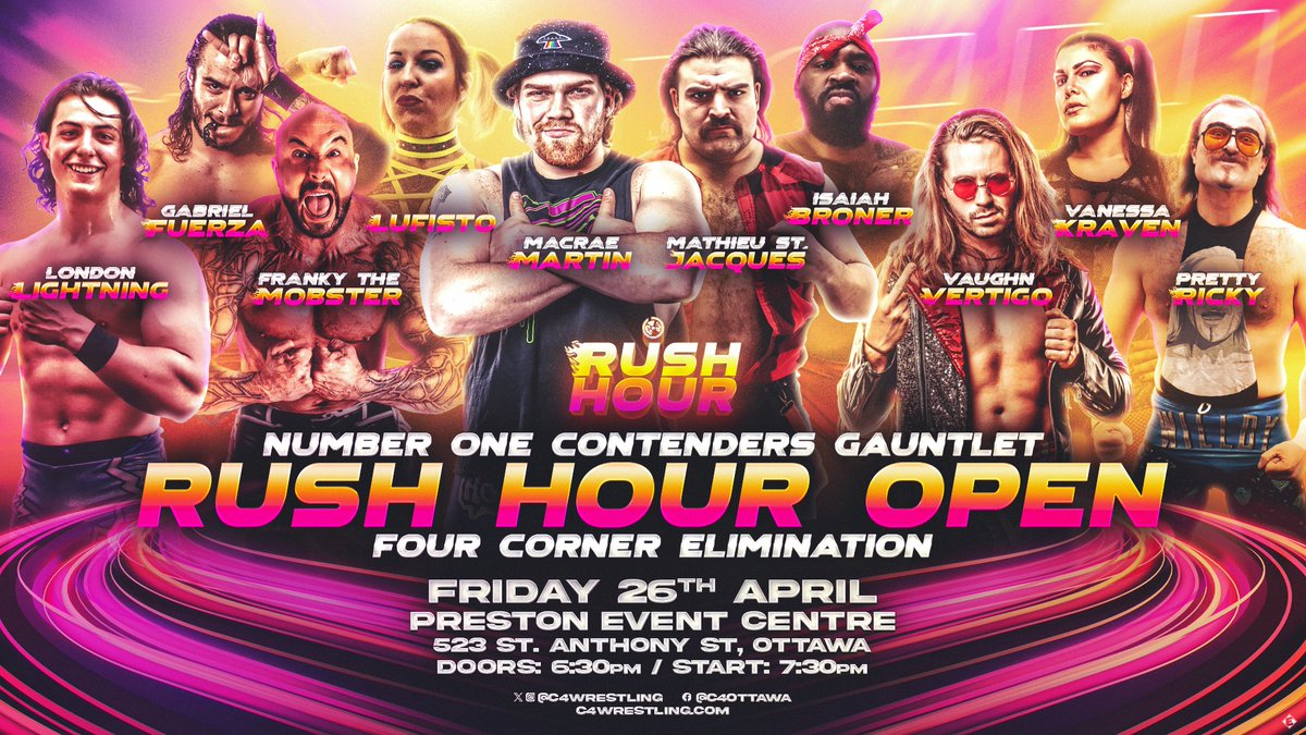 On April 26th, ten competitors will enter the #C4RushHour Open! Single elimination, four participants at a time, until one remains. The winner gets a championship opportunity next month. 🎟️🎟️🎟️ Tinyurl.com/C4RushHour @VertigoOttawa @OddsSodsShoppe