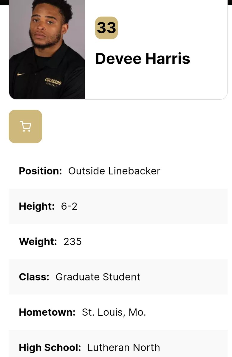 Colorado DE/LB Devee Harris entered the portal as a grad transfer; he played in all 12 games during his one season with the Buffs @_iondeeve