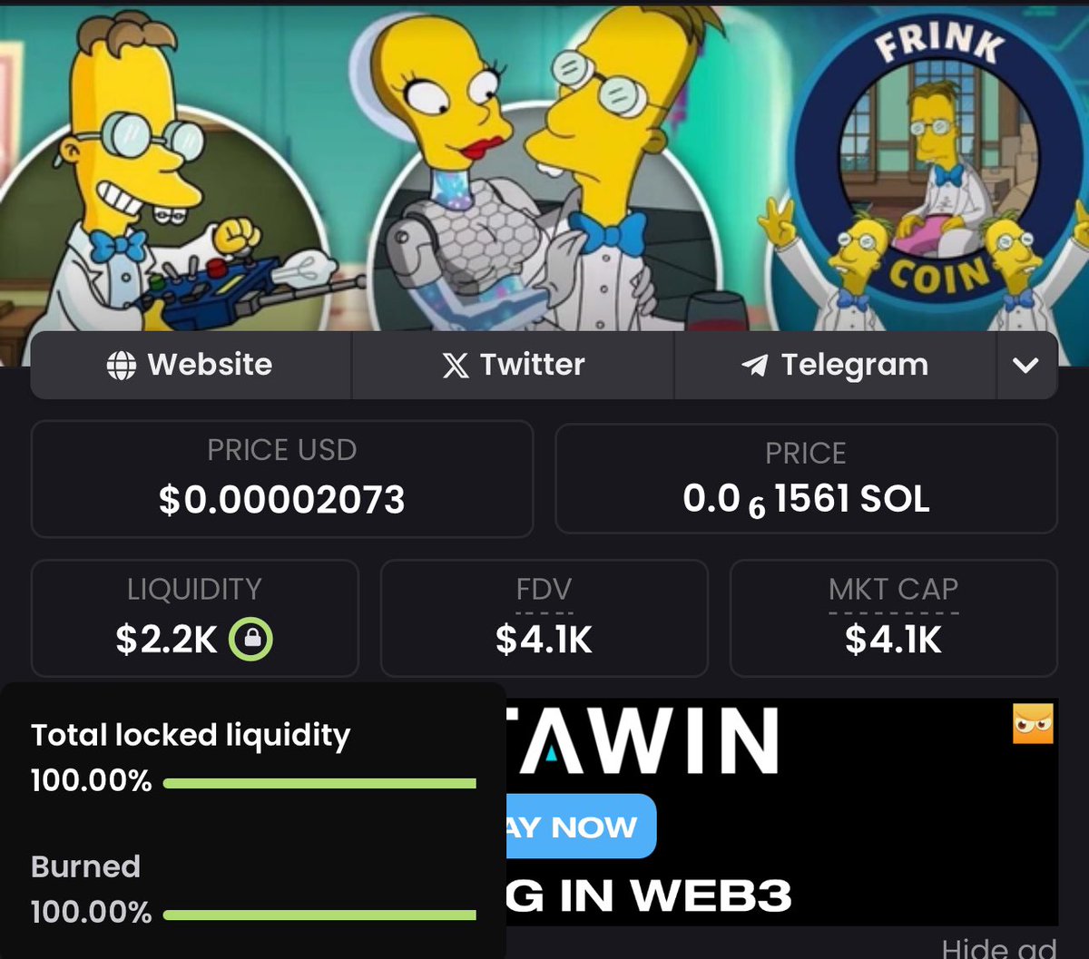 Coinhunter2k24's tweet photo. Simpsons predicted $Frink to skyrocket in 2024… 

Grab you some now 👇🤯🤯 
Contract renounced 
Super low MC!!! ‼️‼️
Liquidity pool burned 💯💯
200m supply 
88m pooled

Solana chain
4onqpWnVMny5M2VufprPGZmE1DFt42g54JstGwARvFfv

Check out the episode !! 

https://t.co/vM7UlxSEkw

Check out Binance Article

https://t.co/QB5It2Ifn5

$Frink #Simpsons #Trolls $Solana
$sol $crypto #cryptogem #CryptoCommunity  #Crypto #btc #BTCHalving
