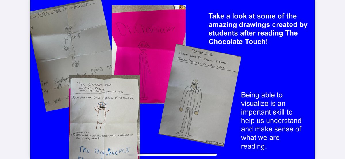 Our family literacy event is in full swing and last week the students and their families read Chapters 1 and 2 of ‘The Chocolate Touch’. One of the challenges of last week was to draw a picture of Dr Cranium! Check out some of the students drawings! #literacymatters