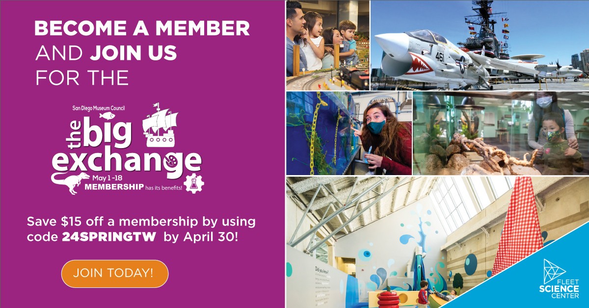 The Big Exchange is happening from May 1–18, 2024! 🏛✨ Members of participating organizations receive reciprocal admission at more than 50 museums and historic sites SD. Join before April 30 for $15 off your membership using code 24SPRINGTW at check out: bit.ly/40RH6xS