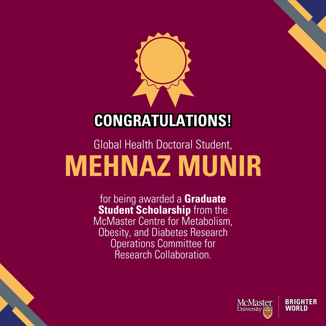 A big congratulations to Global Health Doctoral Studuent, Mehnaz Munir, for being awarded a <a href="/MacMODR/">@MacMODR</a> Graduate Student Scholarship!