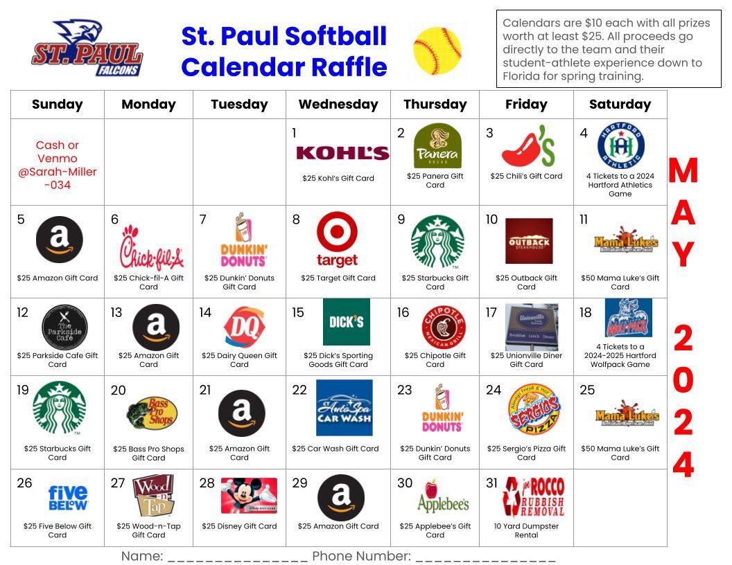 Help support SP Softball and buy a calendar raffle for $10! #ctsb