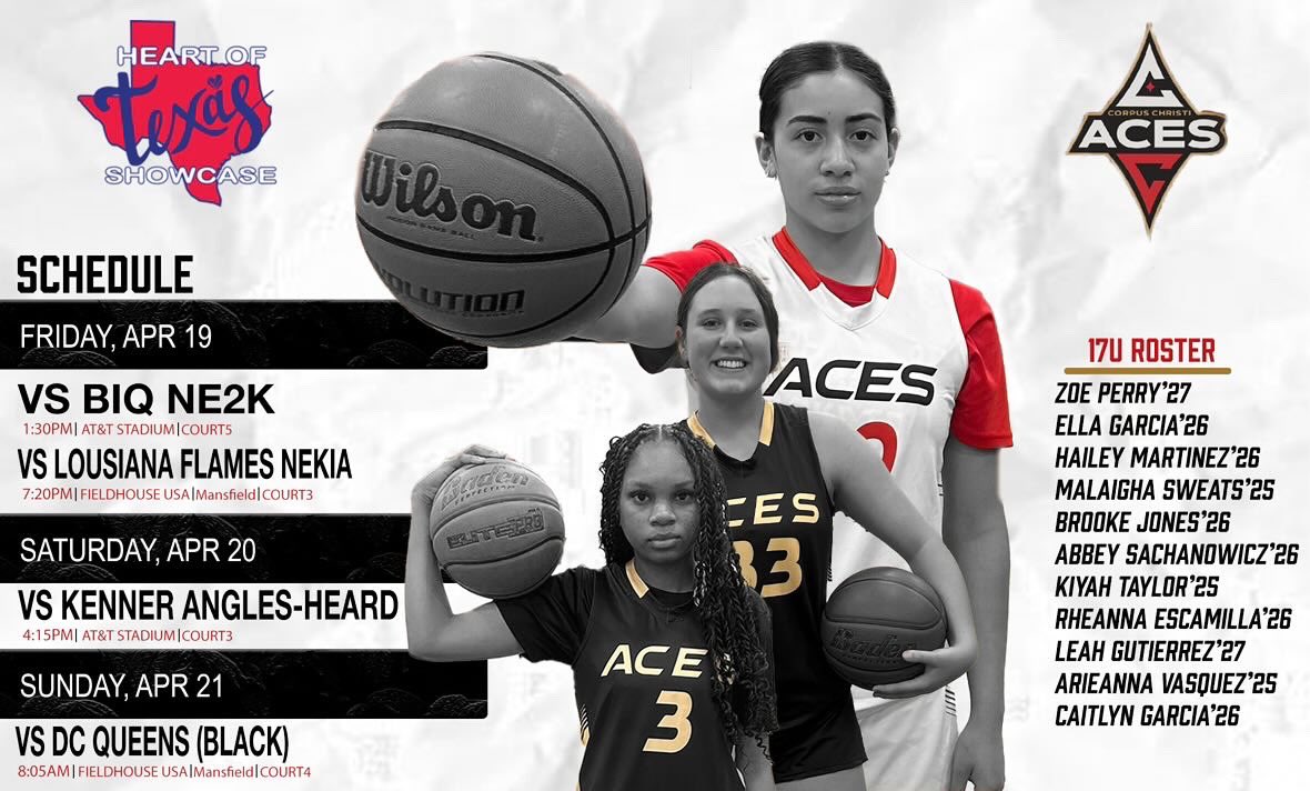 My schedule for this this weekends tournament. The Heart of Texas Showcase in Arlington,Tx 4/19-4/21 !!