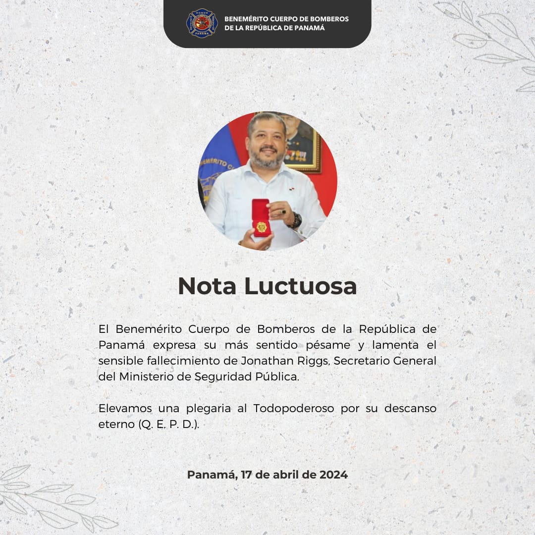 El @BCBRP expresa su más sentido pésame y lamentable el sensible fallecimiento de Jonathan Riggs Tapia, Secretario General de @MinSegPma. Paz a su Alma y fortaleza a sus familiares y compañeros.