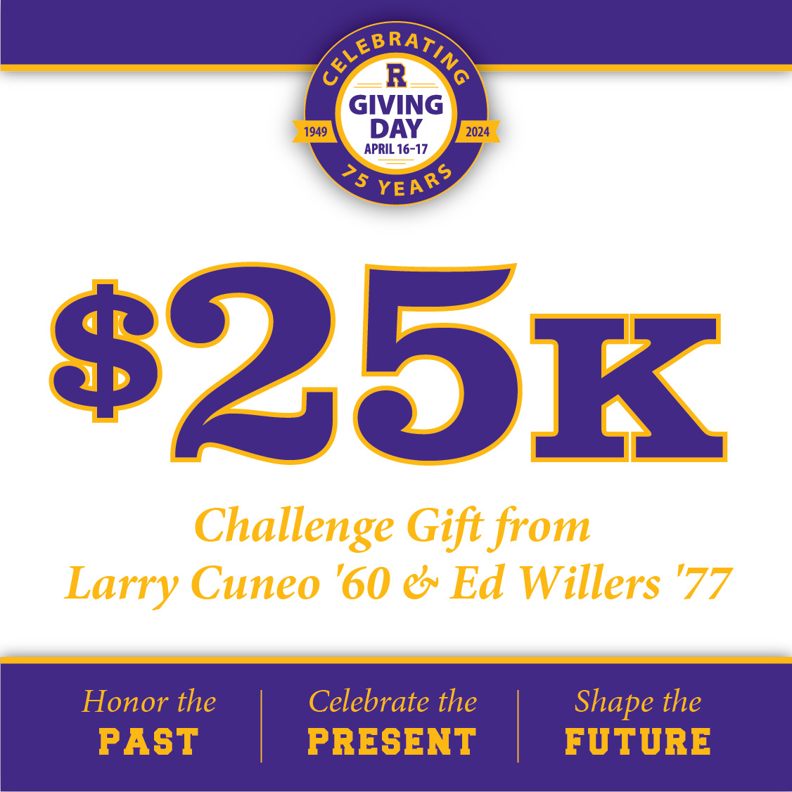 With less than three hours until the campaign ends, Larry Cuneo '60 and Ed Willers '77 want to push us to a strong finish. If we reach a milestone of $300,000 they will generously gift $25,000. Thank you Larry and Ed!

MAKE A GIFT: givingday.riordanhs.org