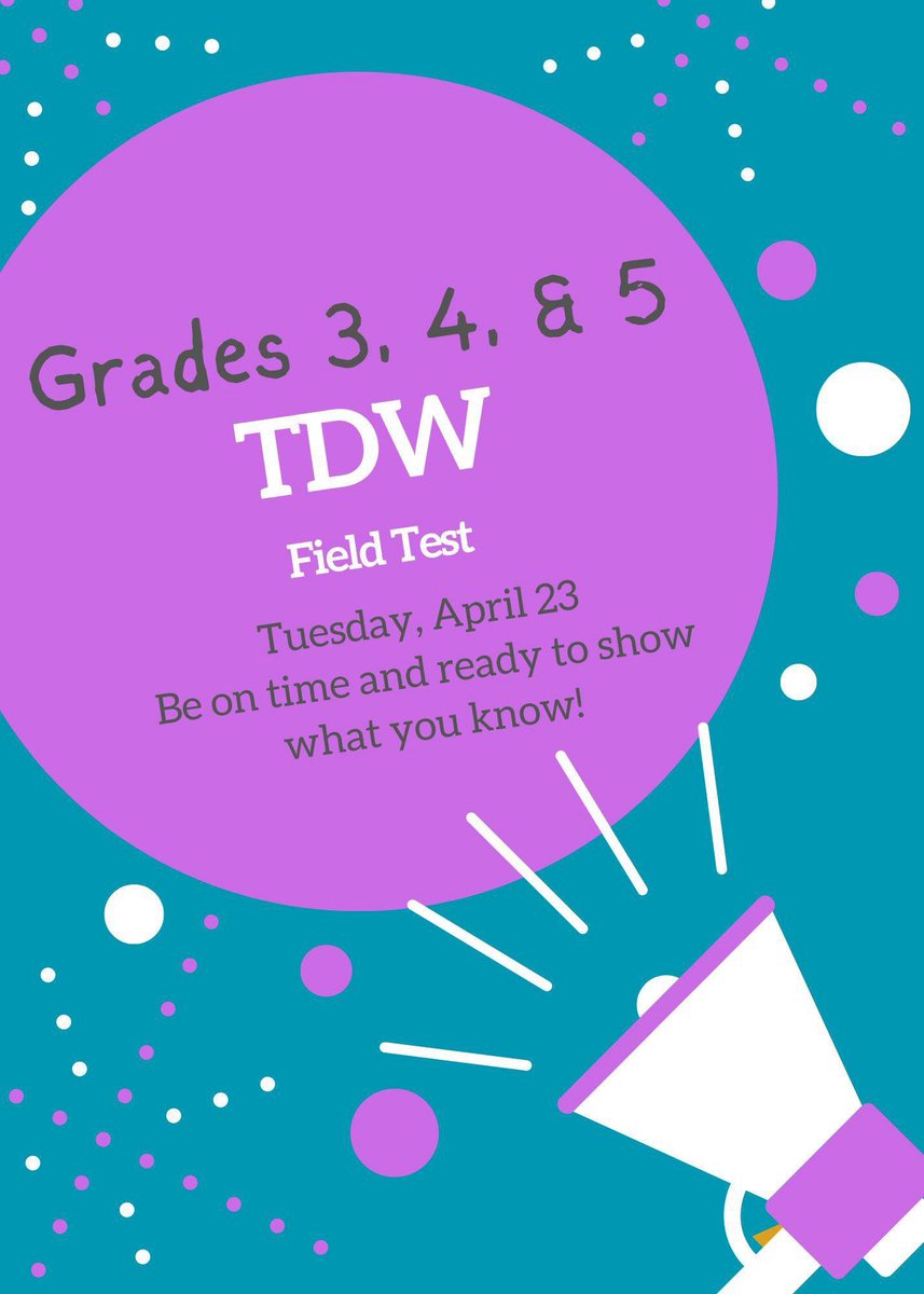 Don’t forget Eagle families….we have a field test next week for SC Ready! Get a good nights sleep, eat breakfast, and start with a positive mindset!