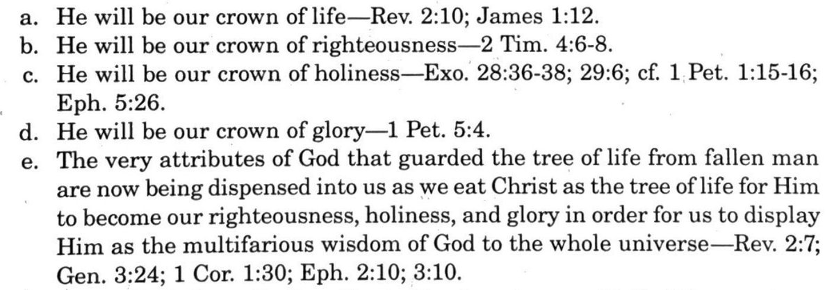 pswatson's tweet image. The very three attributes that kept us from the tree of life become constituted into us, until they become our crown. 
#newLight
#ITERO24S m3