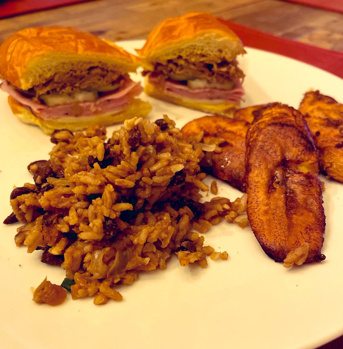 What do you do when you have leftover pulled pork and some buns from lobster rolls? #Cubano night with plantains and rice and beans 😋