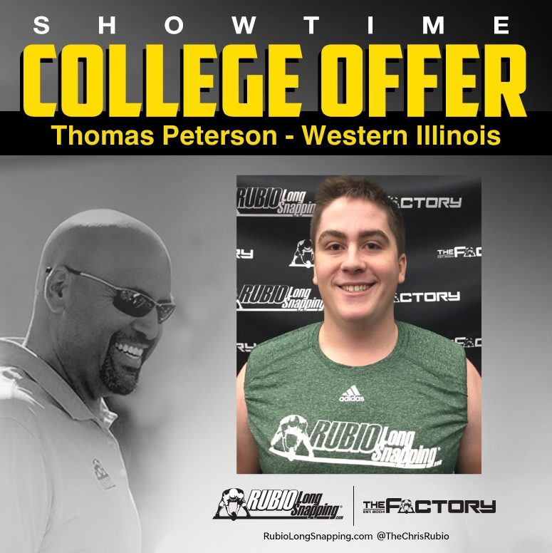 SHOWTIME!!! Rubio Long Snapper Thomas Peterson (transfer) has picked up an offer to.... #RubioFamily | #TheFactoryJustKeepsOnProducing