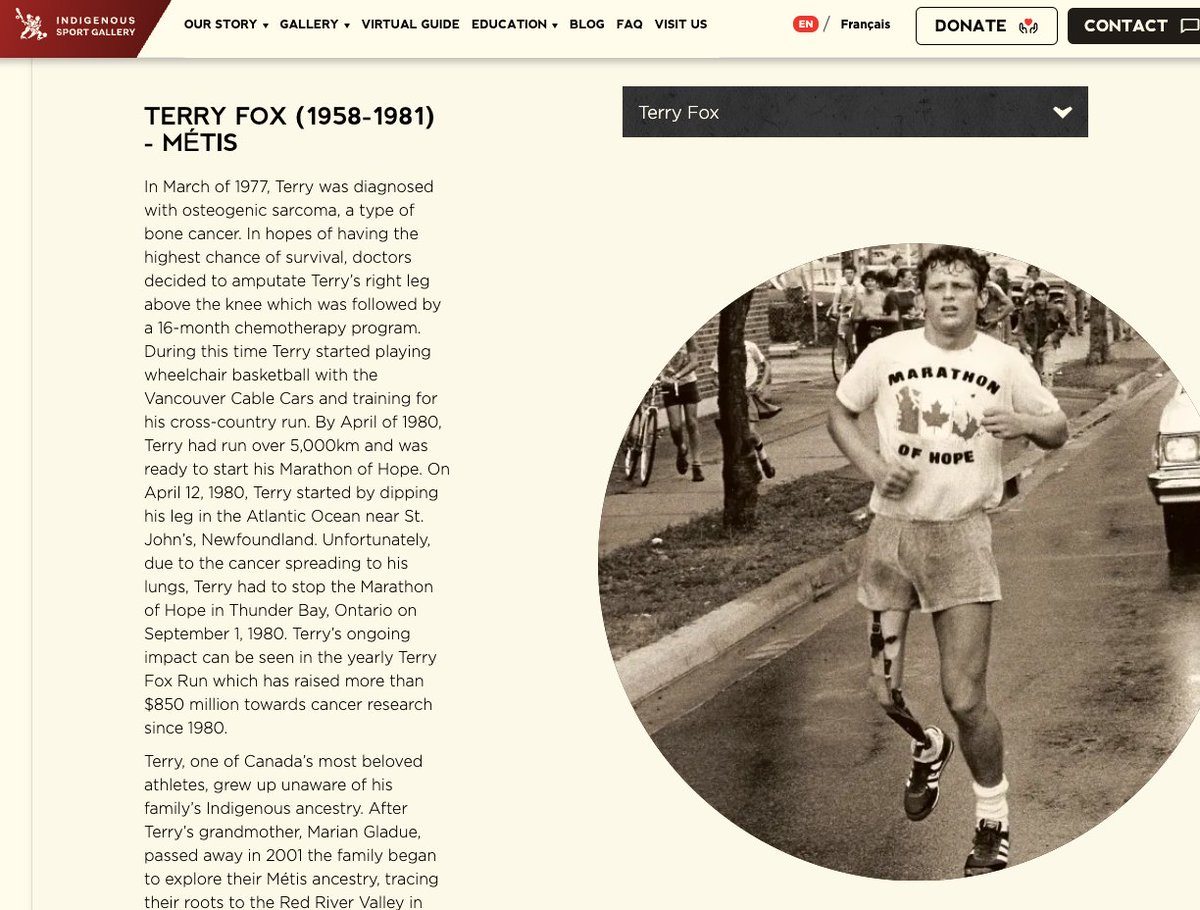 Today I Learned: Terry Fox was Métis (thanks to the @BCSportsHall's new Digital Indigenous Gallery) I'm sorry it took me so long. A @MetisNationBC plaque was also installed at Terry Fox Plaza outside @BCPlace a 2 years ago indigenoussportgallery.com/en