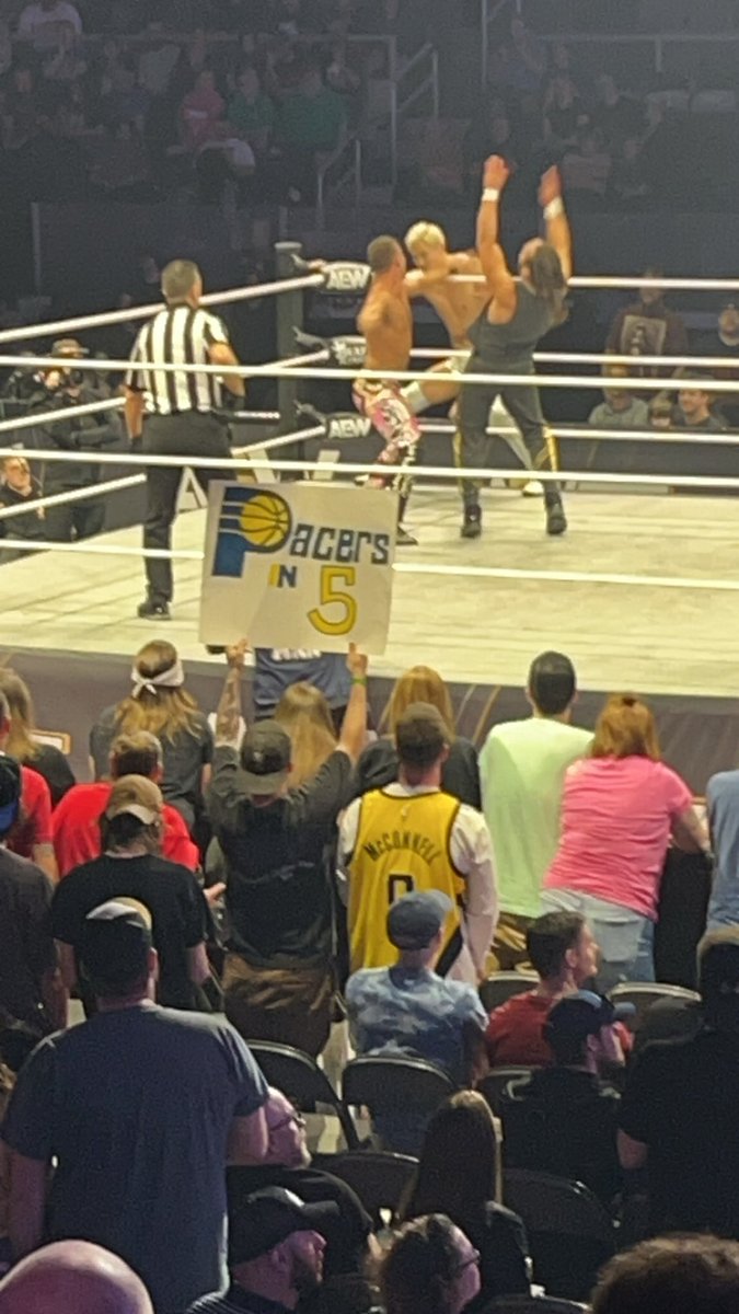@JMV1070 @KBowen1070 @jakequery  sign tonight ringside at the AEW show live from Indianapolis on TBS haha! @AEW @pacers @AEWonTV @NBA
