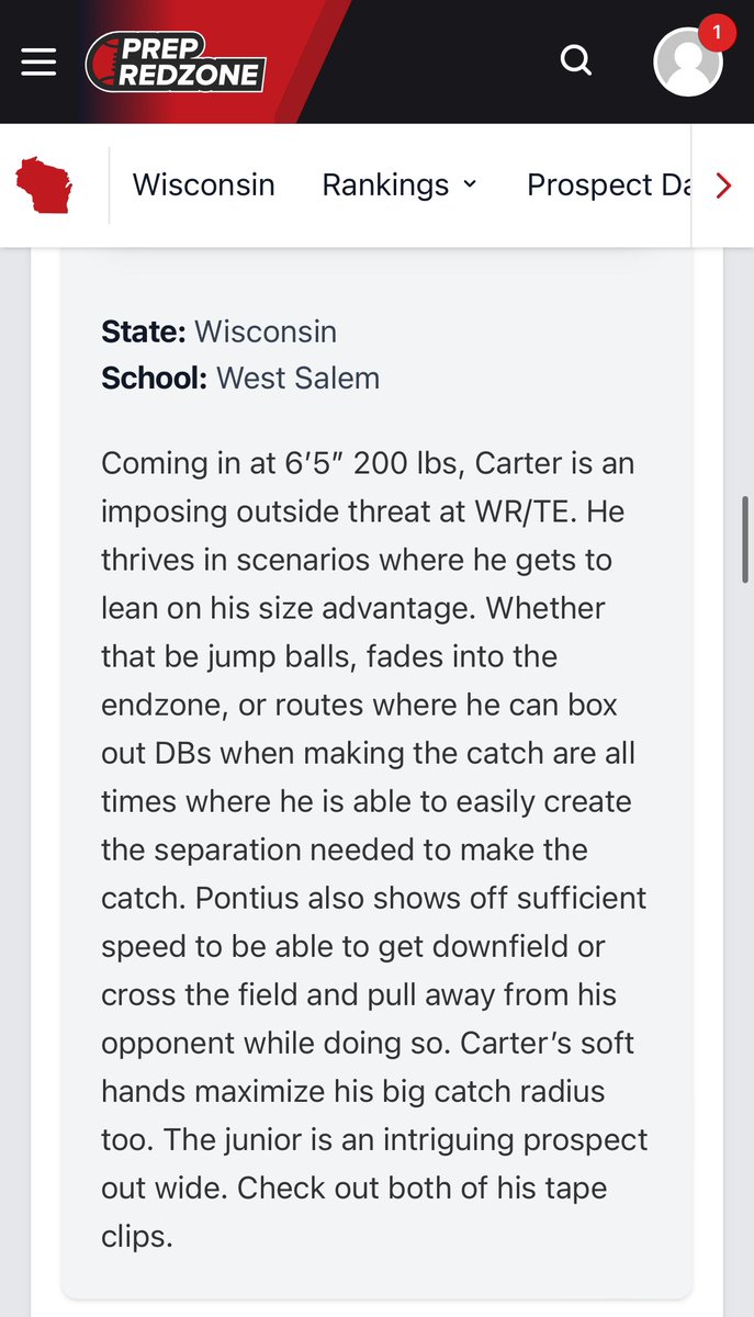 Thank you for the write up @PrepRedzoneWI and @MJ_NFLDraft. Excited to compete this weekend at Oak Creek showcase! @CoachSchrenk @summit_sports_ @WestSalemFB @PlayBookAthlete