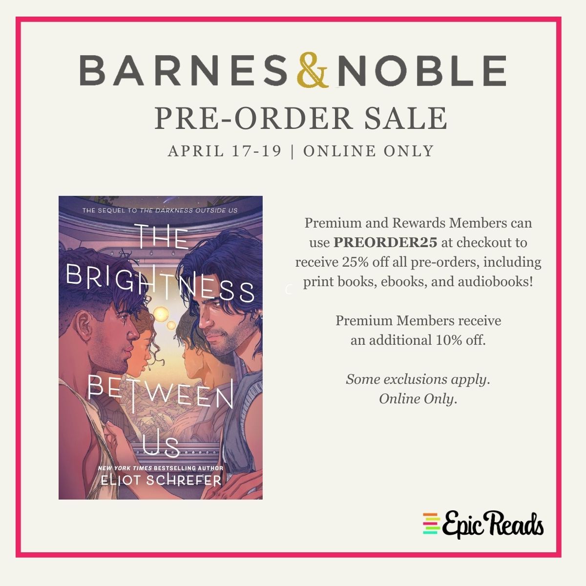 Now's a good time to preorder the sequel to The Darkness Outside Us (out 10/1)! 25% off @BNBuzz through Friday only. @epicreads #BNPreorder