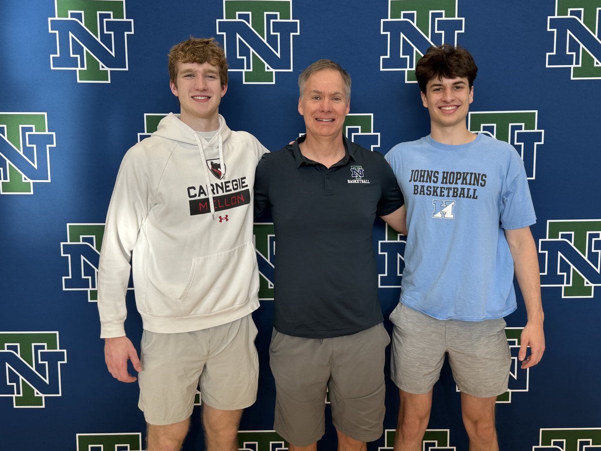 Coach Fricke celebrating with Ian and Logan on Signing Day. @AthleticsNTHS @sfricke98 @loganfeller2024 @ianbrown