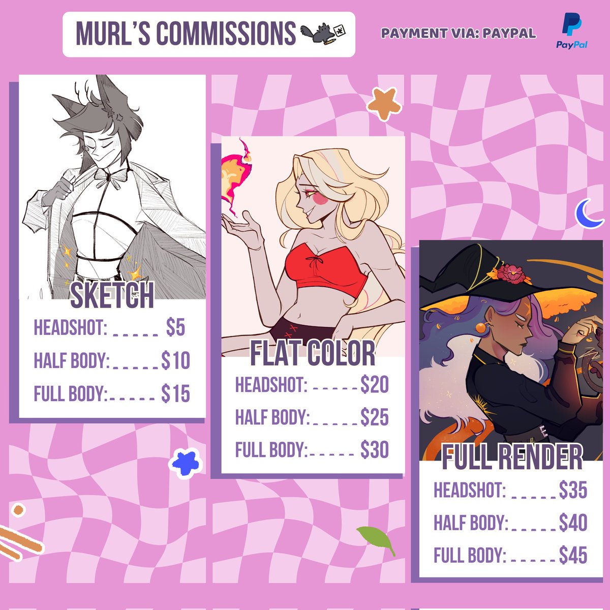 murl_qnt's tweet photo. ¡COMMISSIONS OPEN! 🌈
Feel free to send a DM if you are interested or have any questions

RTs and likes are much appreciated 💗

--
#HazbinHotel #commissionsopen #commission #CommissionSheet https://t.co/q3exbk4bxi