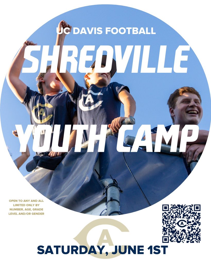 Saturday, June 1st is for the Kids! Shredville is welcoming all kids from the Davis area to visit and learn football Skills from UC Davis Players and Coaches! Link: ucdavisfootballcamps.totalcamps.com/shop/product/2…