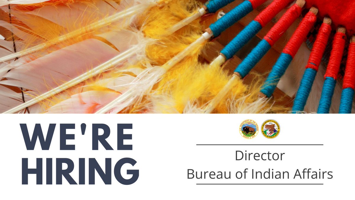 Upcoming deadline alert: May 10❗ We're seeking the next @BureauIndAffrs director to lead the bureau in managing nation-to-nation relationships and uphold trust & treaty responsibilities with tribes. ✍️▶️usajobs.gov/job/785540100 #NativeTwitter #HiringNow