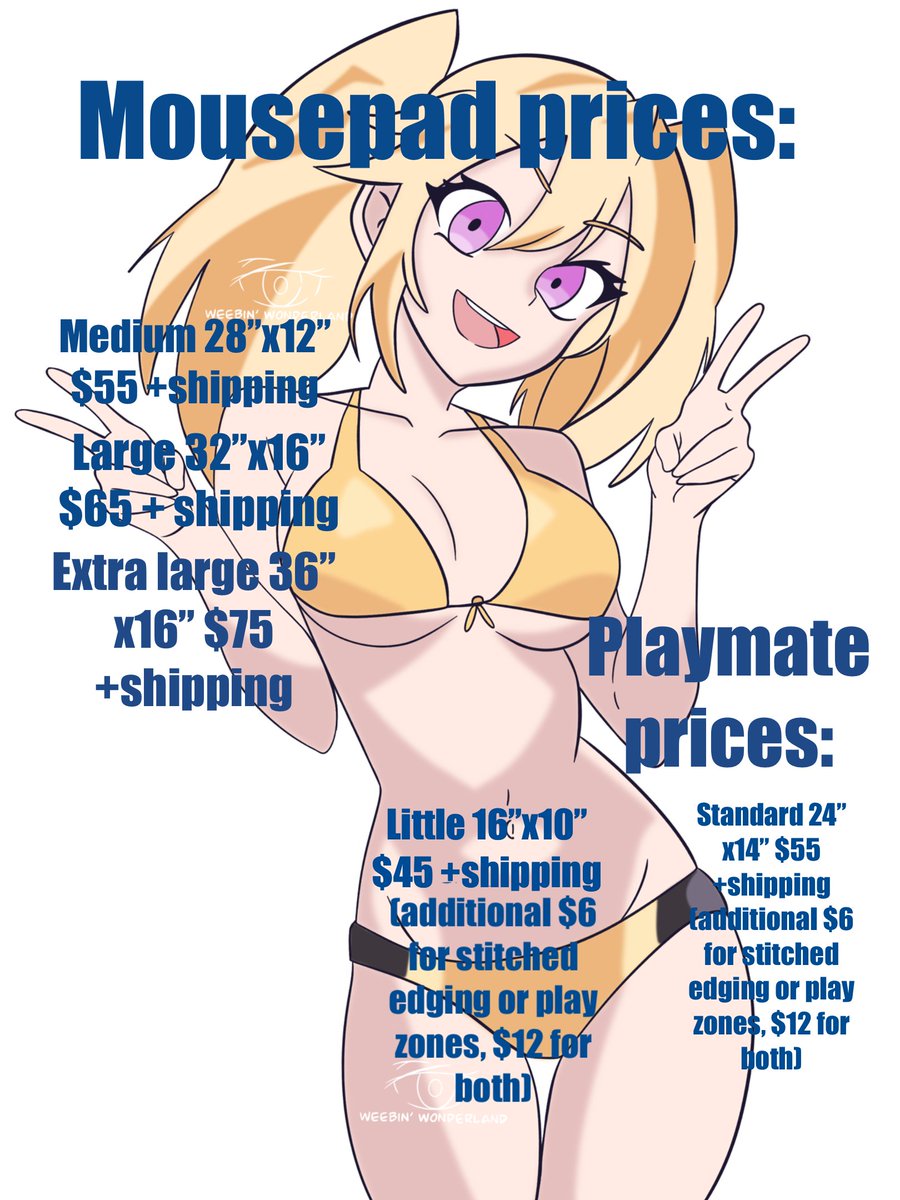 weebinwonder's tweet image. Been super excited to share this with you all. I&apos;ve decided to sell mousepads/playmats made to order. Below are the prices and some prints I&apos;ve already done from local commissions. If you have any questions feel free to comment or DM :). #commissionsopen #mousepad #playmat