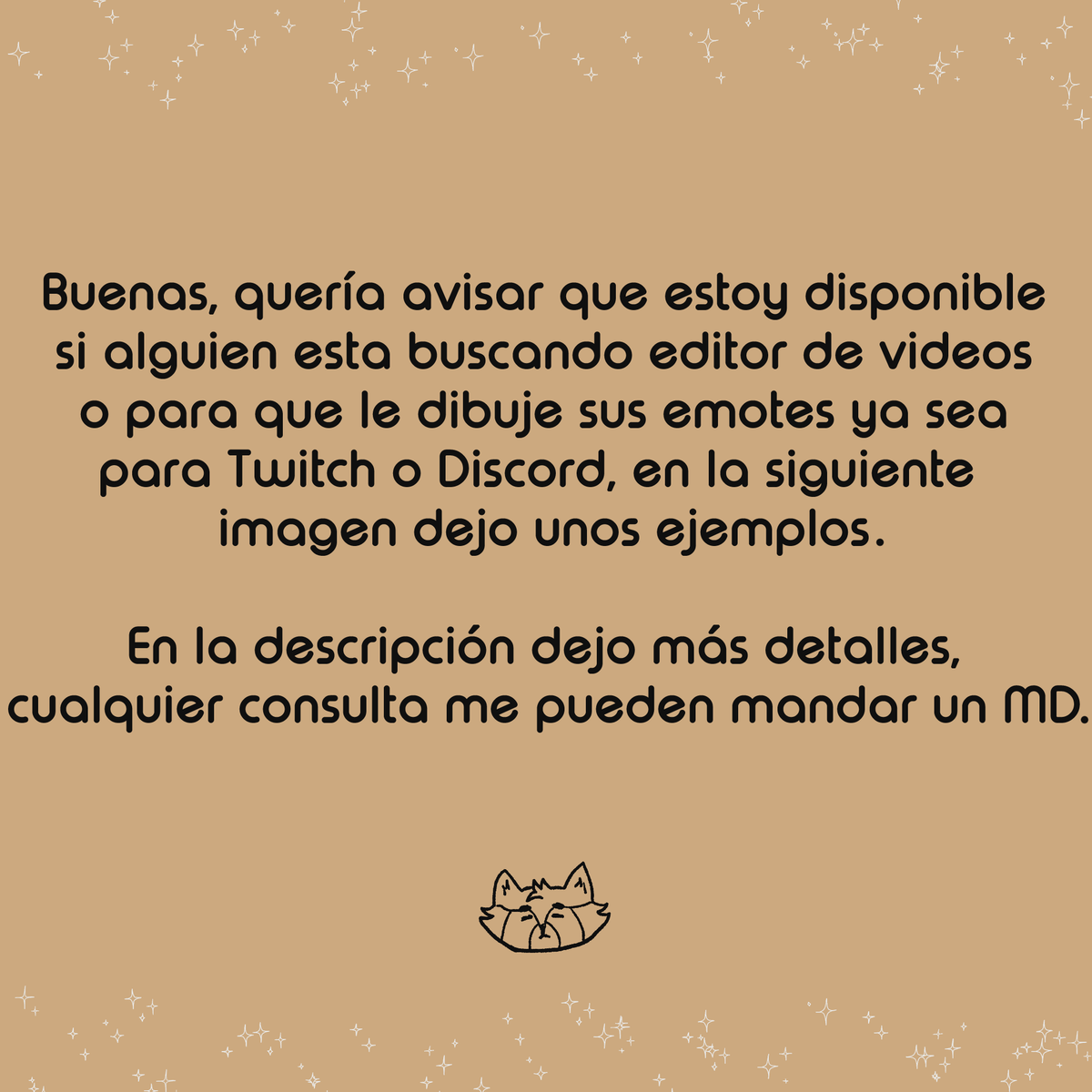 Bugueado_'s tweet photo. Holi! Esta publicación es para avisar por si alguien necesita editor de videos o que le dibujen sus emotes pueden comunicarse conmigo, quería esperar un poco más para hacer la publicación pero andamos mal en el trabajo y necesito comer(?
Me ayudarían mucho compartiendo, graciaas! https://t.co/YXQGQlGc3k