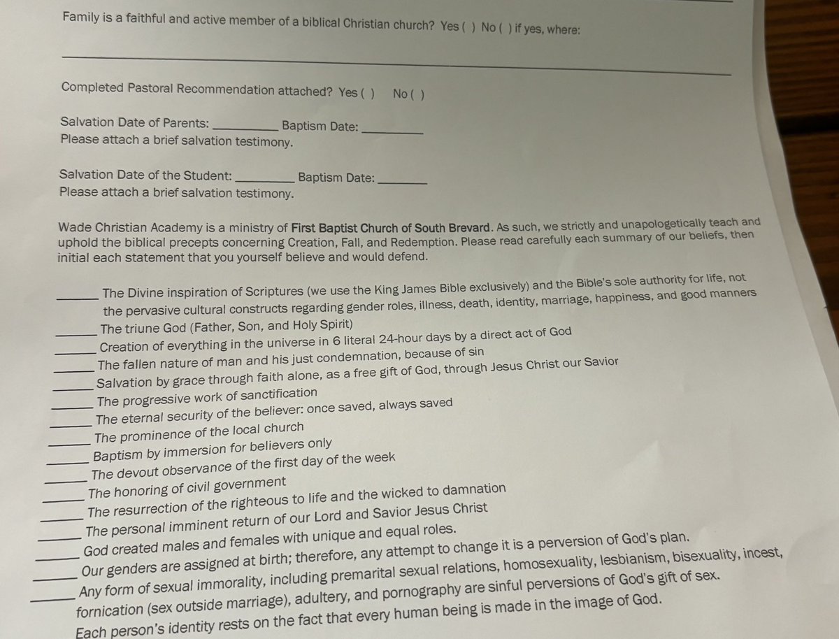 My grandsons daycare in Florida handed out this form today to the parents. My daughter in law said this sounds like handmaids tale. Project2025 is pushing forward ahead of schedule. This is a Baptist daycare. They are not Baptist and are pulling him out #DemVoice1