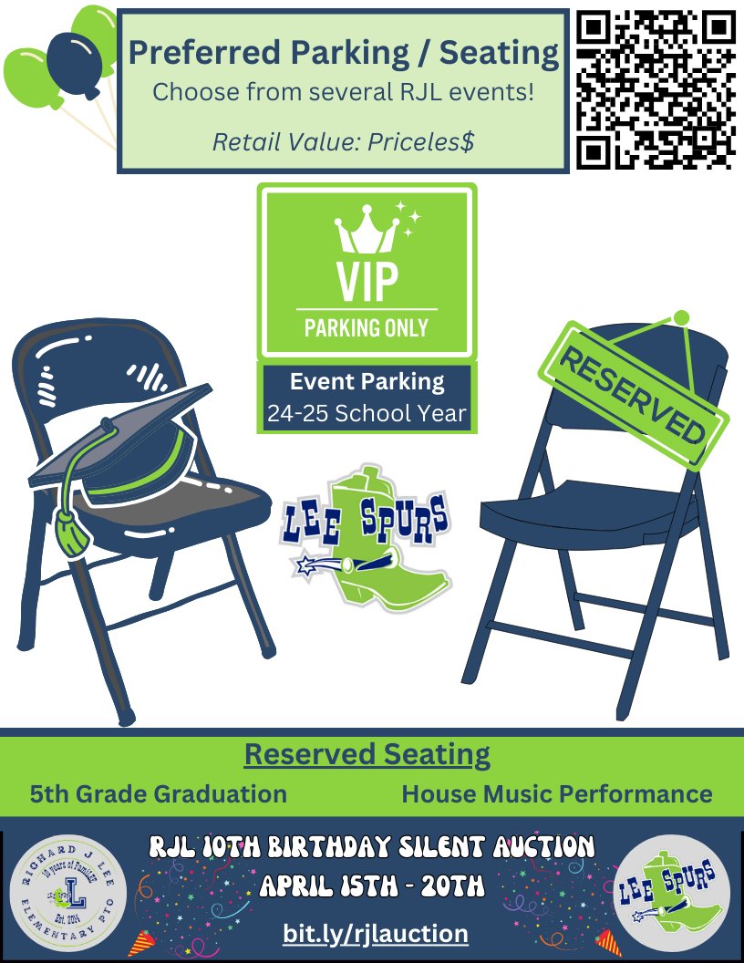 🚗🎓🎟️Never stress about finding a spot or getting the best view again! Bid now on reserved seating for graduation, music performances, or for reserved parking for all @netzerolee events next year! bit.ly/auction #RJ10VE