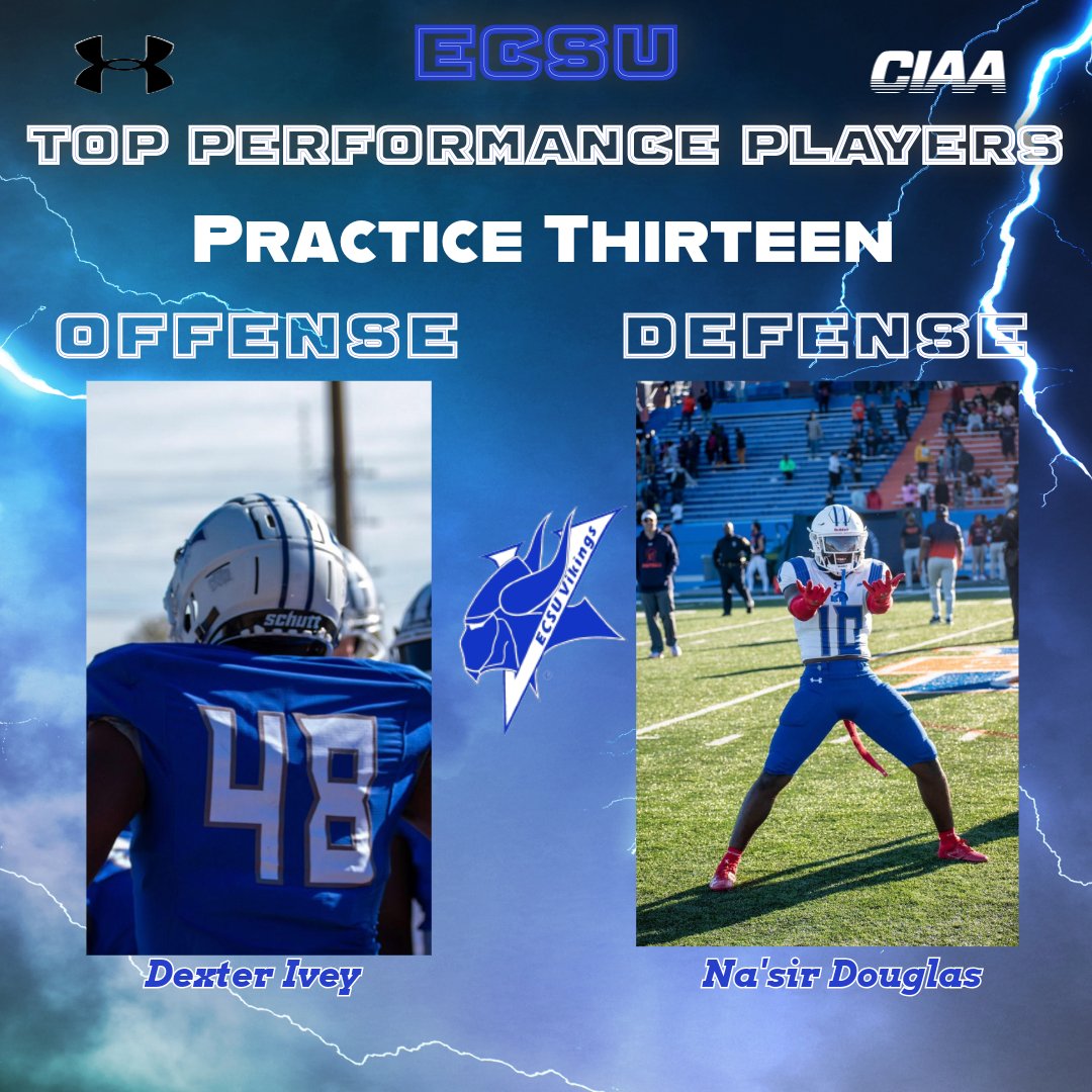 Spring ball is winding down, and guys are starting to make a name for themselves. Here are two players who have shown consistency and flash! Our Top Performance Players for practice 13! #OnTheRise #VikingPride3x #Springball2024 @DexterIvey90329 @NaSirDouglas4