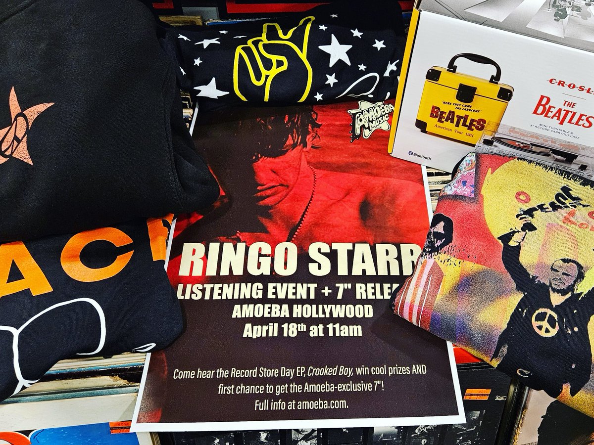 .@ringostarrmusic + @RealLindaPerry will be at Amoeba Hollywood to kick off the listening party for Ringo's upcoming #RSD24 EP Thursday at 11am! Hear 'Crooked Boy' in its entirety, win some cool prizes & pick up Amoeba Exclusive 7' on red vinyl! Info: bit.ly/3U9HDv0