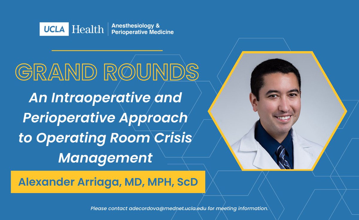 Alexander Arriaga, MD, MPH, ScD, Associate Professor @harvardmed and Attending Anesthesiologist @BrighamAnes, will be presenting our #GrandRounds tomorrow on crisis management in the operating room! 🩺🏥
