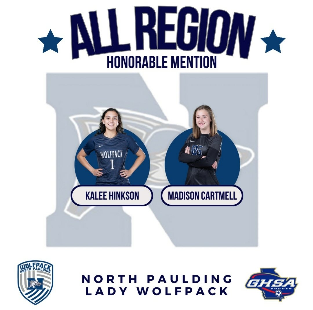 Congratulations to Kennedy Kelly and Izzie Allen for making the All Region 1st Team, and congratulations to Kalee Hinkson and Madison Cartmell for making All Region Honorable Mention! Way to represent the #LadyWolfpack! 🐺⚽️