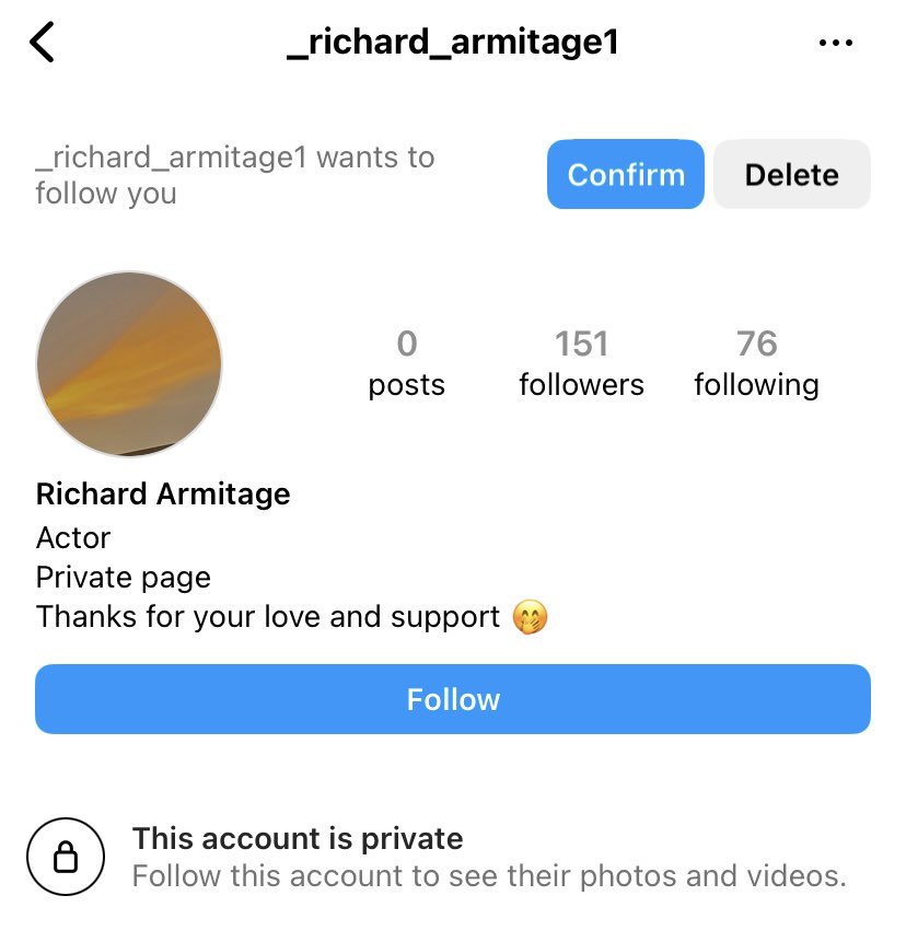 Two #fake #RichardArmitage accounts on instagram. Reported and blocked.