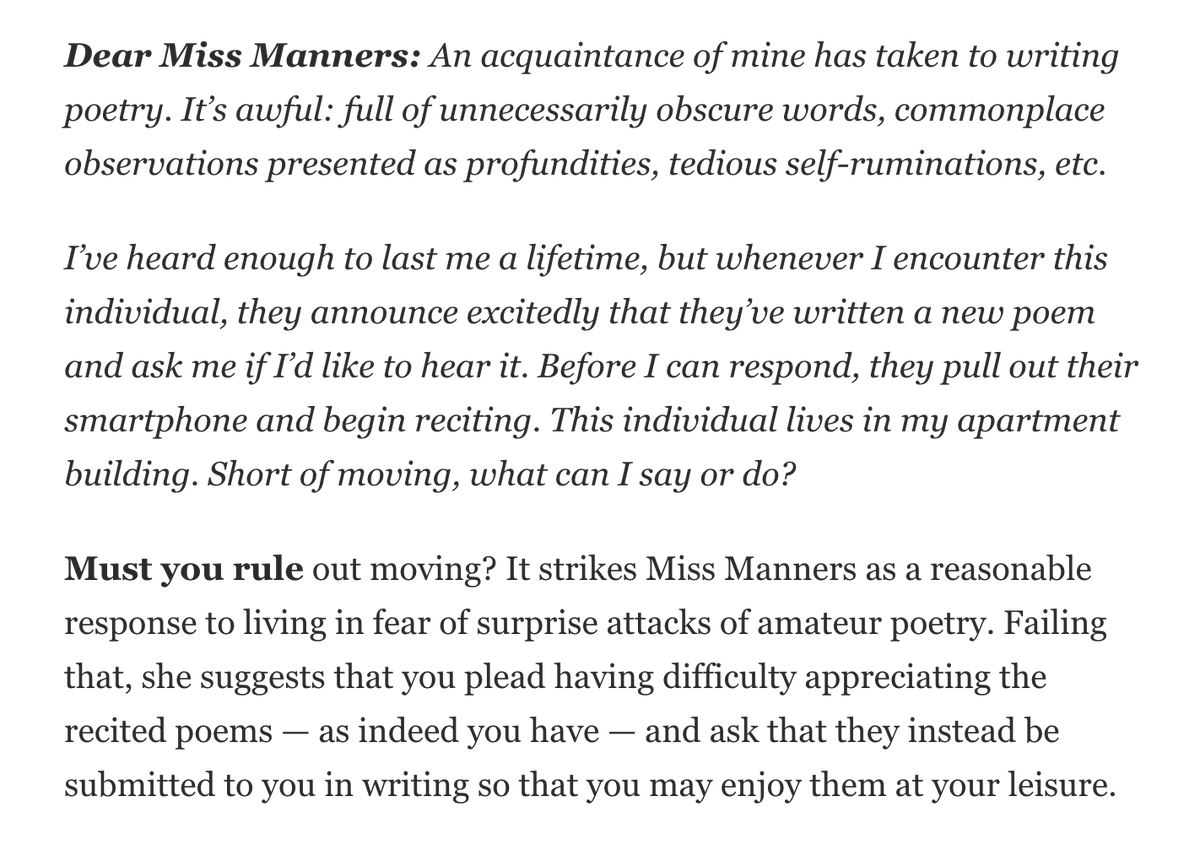 Miss Manners coming for the poets. 🤣 #PoetryMonth