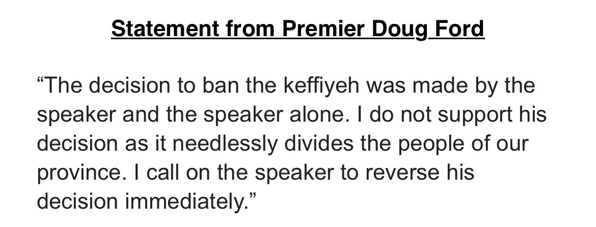Lots of backlash tonight to Ontario Speaker Ted Arnott's decision to ban keffiyehs from the legislature. Now the Premier is asking for a reversal #onpoli