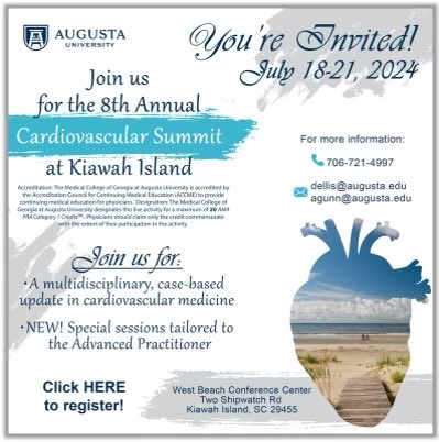 Vishal Arora (@aroravis) on Twitter photo Thrilled to announce the upcoming Cardiology Conference at Kiawah Island this summer! Join us for cutting- edge discussions, networking opportunities, and breathtaking views. Link in bio. <a href="/MCG_AUG/">MCG</a> <a href="/MCGCardFellows/">MCG Cardiology Fellowship</a> <a href="/AUG_University/">Augusta University</a> <a href="/MCG_InternalMed/">MCG Internal Medicine</a> Thrilled to announce the upcoming Cardiology Conference at Kiawah Island this summer! Join us for cutting- edge discussions, networking opportunities, and breathtaking views. Link in bio. <a href="/MCG_AUG/">MCG</a> <a href="/MCGCardFellows/">MCG Cardiology Fellowship</a> <a href="/AUG_University/">Augusta University</a> <a href="/MCG_InternalMed/">MCG Internal Medicine</a>