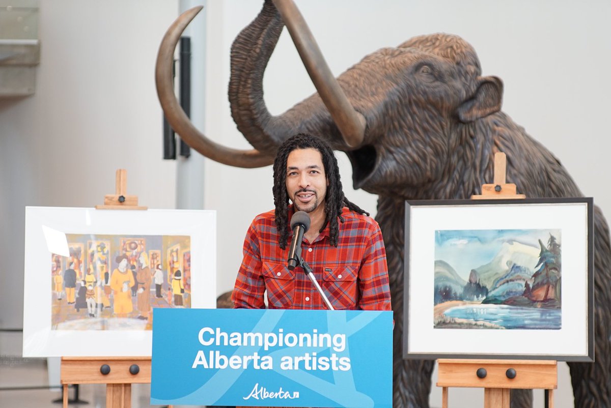 tanya_fir's tweet photo. I want to thank Cynthia Moore, new board chair for the @AFA1991, Meaghan Patterson, Executive Director of the @RoyalAlberta, and @AJALouden featured artist in the “Here & Now” Exhibition for joining me at today’s announcement. 
#albertaarts #calgaryarts #edmontonarts #yycarts #yegarts