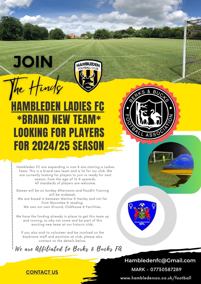 We Are Expanding! 
New U8s & Female team for next season, to already complement our Saturday & Sunday Men's Teams & our current U9s.
Please Share 
DM for More info 

@BerksandBucksFA @OxfordshireFA @Wycombe_GC @ThamesValleyPL @EBFL_Official @fiberkshire @LadiesFootball @BBFAYouth