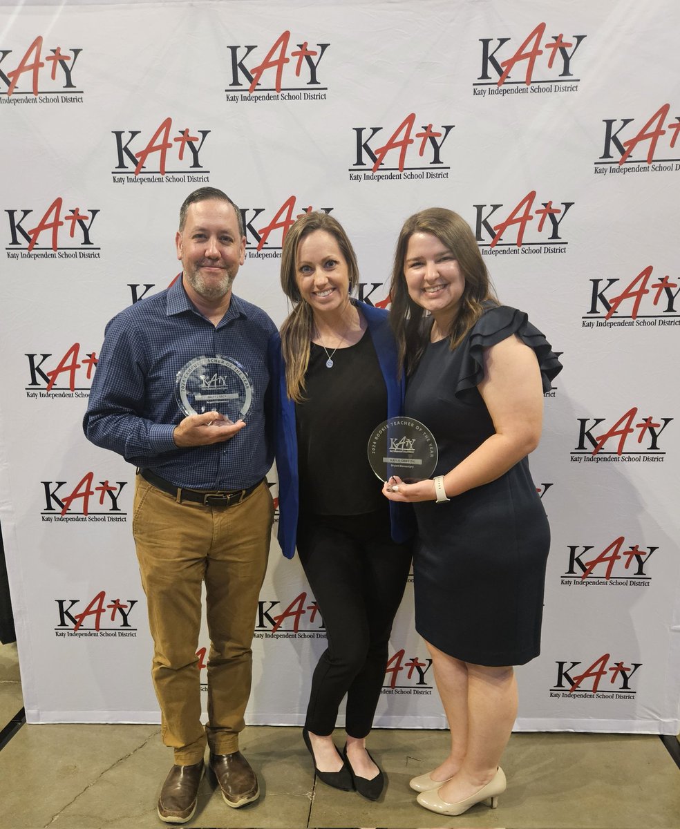 Great night celebrating two of the BESt at the @katyisd 'Of the Year' awards! @BryantElem was represented with @BacasBees as Teacher of the Year and @MrsGriffith_BES as Rookie Teacher of the Year. #bengalpride