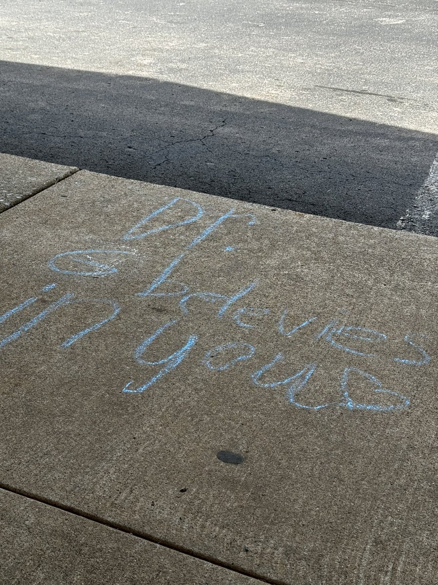 Our students wrote encouragement posts on the sidewalk for TNReady… I found this one and it made me smile really big! Dr. G believes in you.  Glad they know that already! #proudPrincipal #theHeARTofExcellence @TFAA_Rams