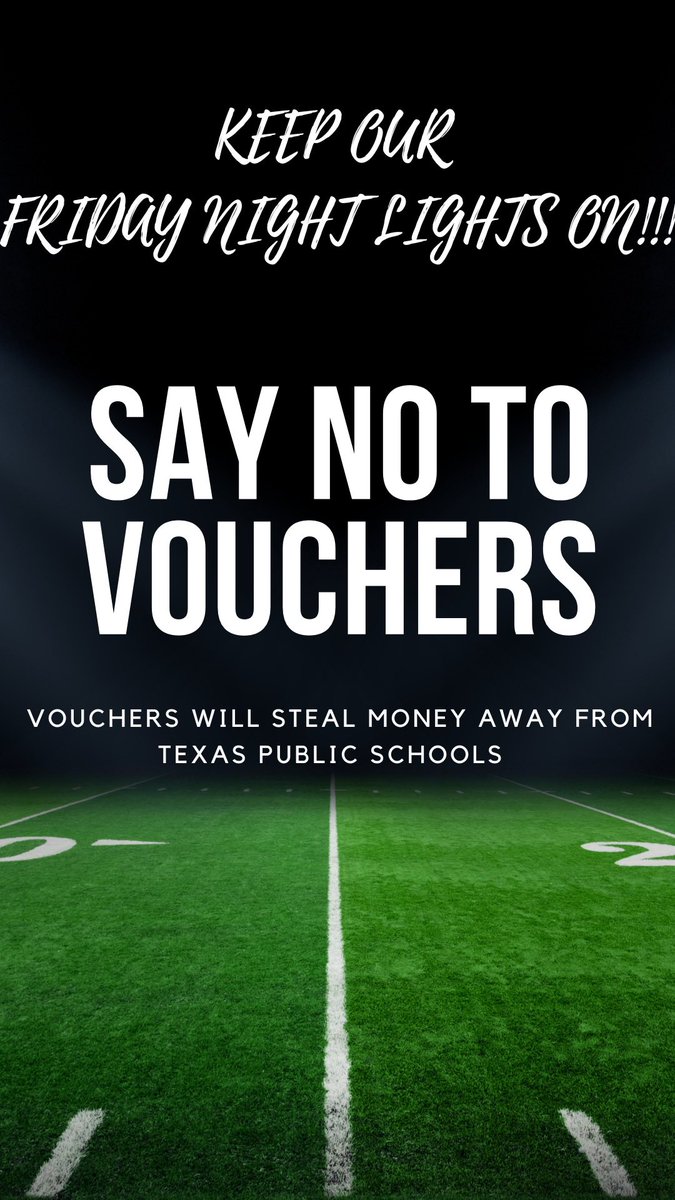 THIS IS AWESOME!!!

SEEMS LIKE A GREAT TIME TO SUPPORT THE GREAT TEXAS PUBLIC SCHOOLS THAT KEEP TEXAS RUNNING!!!

WELCOME EVERYONE TO OUR FRIDAY NIGHT LIGHTS!!!

#NoVouchers