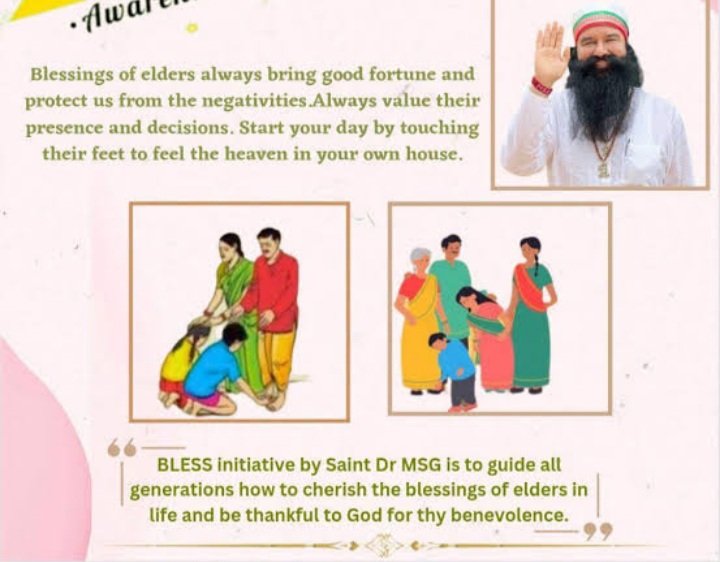 #BLESS🙇🏻 under which one takes a pledge to receive blessings by touching the feet of elders at sunset in the morning,has been started by Saint Dr MSG I.Its objective is to promote moral values in children and to keep ancient traditions alive. #BLESS