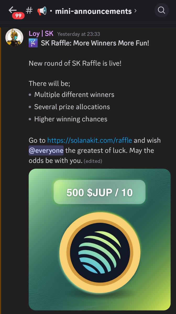 $500 $JUP for 10 winners! 
Only on <a href="/SolanaKit/">SolanaKit</a> ! 
.
Get 1 now to be eligible for the FREE RAFFLE! 

magiceden.io/marketplace/so…