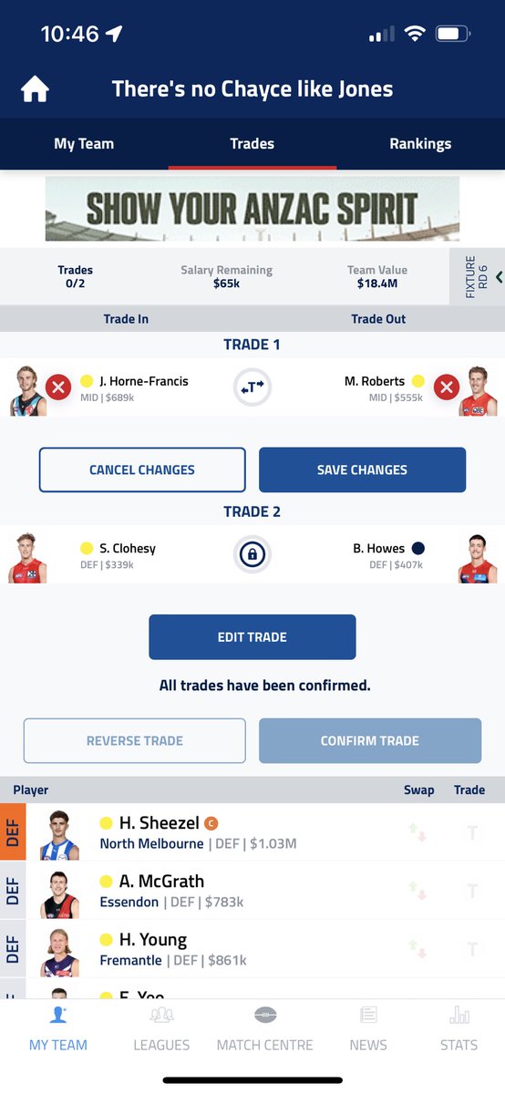 RyanDye16's tweet photo. Is anyone else having ‘You went over your salary cap’ issues despite having over 60k left in the bank? Happened to me two weeks in a row now. @AFLFantasy @CalvinDT @RoyDT  @WarnieDT https://t.co/t5bEmHI1aD