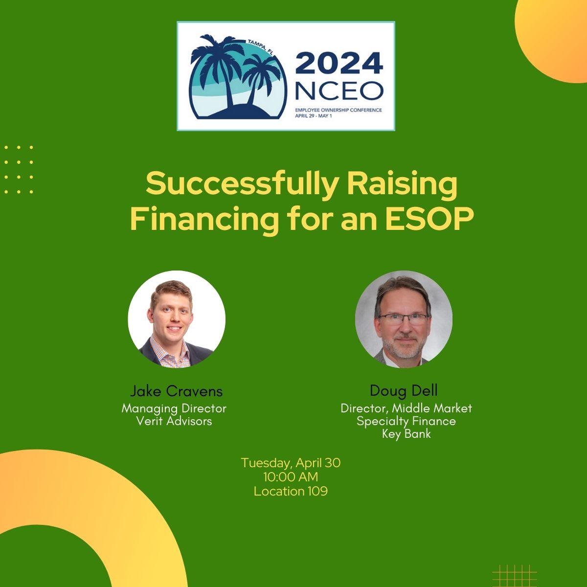 At the @theNCEO Ownership conference? Join Jake & Doug on April 30 to learn more about successfully raising financing for ESOPs. #esops #employeeownership #financing