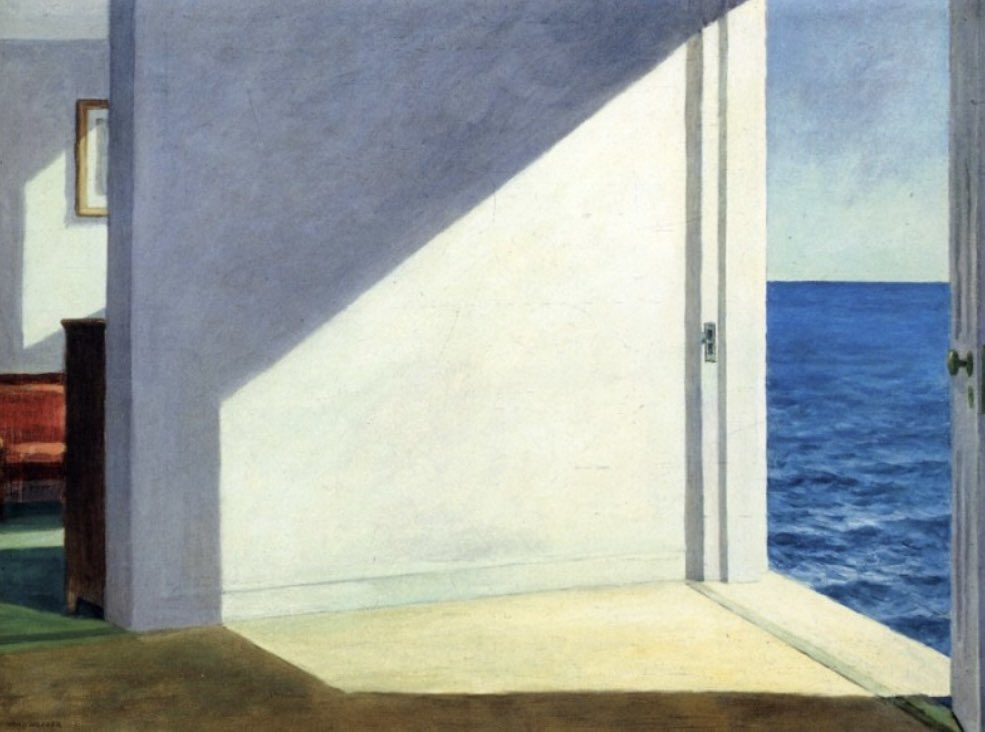 “어쩌면 나는 별로 인간적이지 않은 것 같다. 나는 줄곧 그저 집 옆을 비추는 햇빛을 그리고 싶었을 뿐이다.” -에드워드 호퍼, 1882-1967, American- 경이롭게도 호퍼의 그림은 공간을 비추는 태양빛의 온도가 느껴져서, 푸른색인데도 따스하다.💙☀️ <에드워드 호퍼, Rooms By The Sea, 1951>