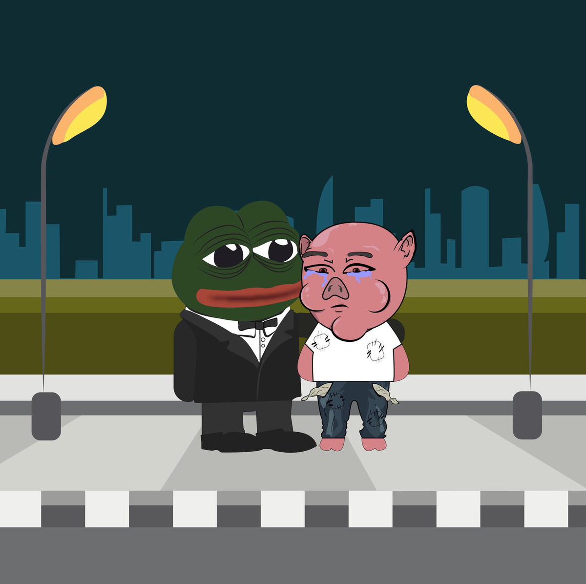 PiggieToken's tweet photo. the pig with big dreams and even bigger tears. He's facing tough times but believes in his potential. Stay tuned, because this tearful journey is about to turn into a tale of triumph and riches! 🐷💰 #cryptocommunity #crypto #elonmusk #PEPE #pepecoin #artwork #defi #Bitcoin https://t.co/OJcBS2nnWX