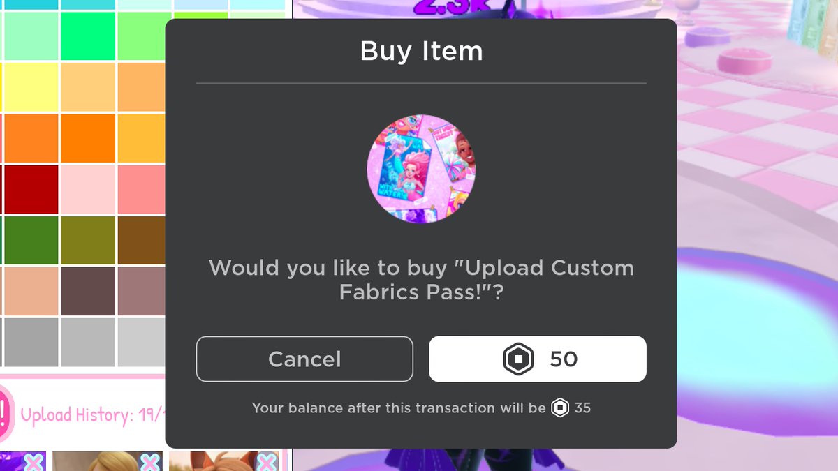 🎨 | You can now buy the CUSTOM FABRICS gamepass in #RoyaleHigh! 💫 It’s 50 robux!