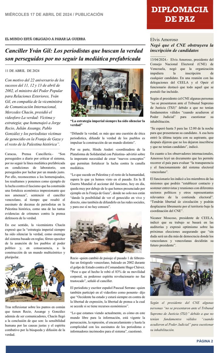 LoboMRamon's tweet photo. Ponemos a disposición de la militancia bolivariana el boletín Diplomacia de Paz Nro. 40.

https://t.co/2ruSepFdR3°-40-del-17-Abril-2024.pdf https://t.co/re1hnhsyjV