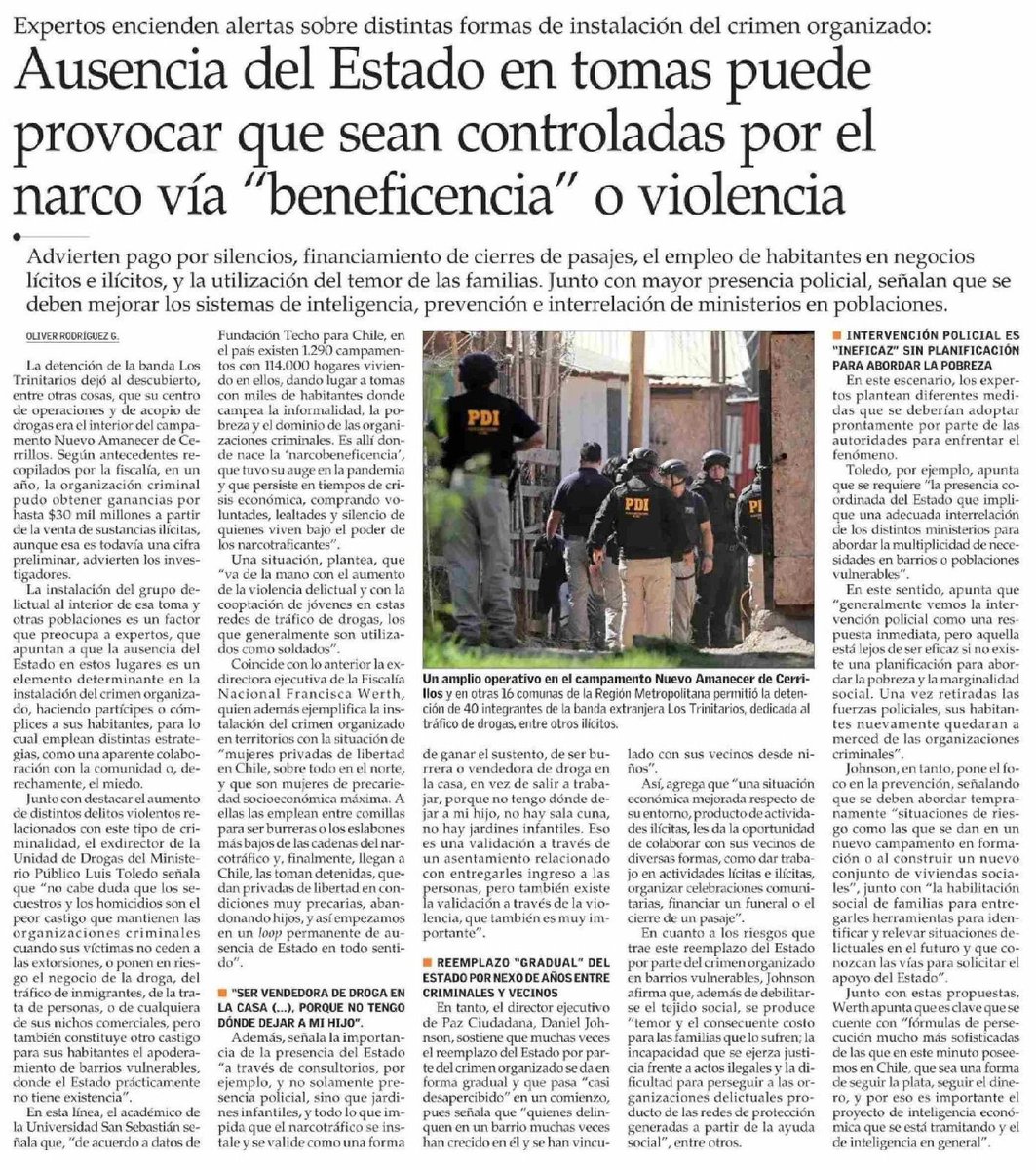 DonosoSj's tweet photo. Asertiva nota de @ElMercurio_cl hace una interpelación al Estado y destaca que ante los últimos hechos de inseguridad que hemos conocido en campamentos, además de acción policial, se necesita una intervención social planificada que aborde la pobreza. (1/4) https://t.co/uTExAeJKDI