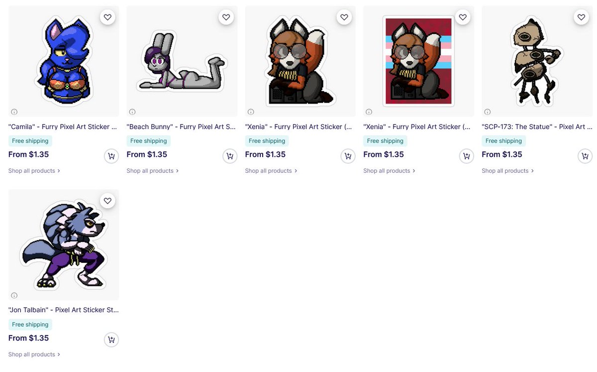 My redbubble shop is open! Now you can have my pixel art as stickers to slap on whatever you like. It's a mix of old favorites plus the occasional new design (or really old work redrawn) Link in reply below